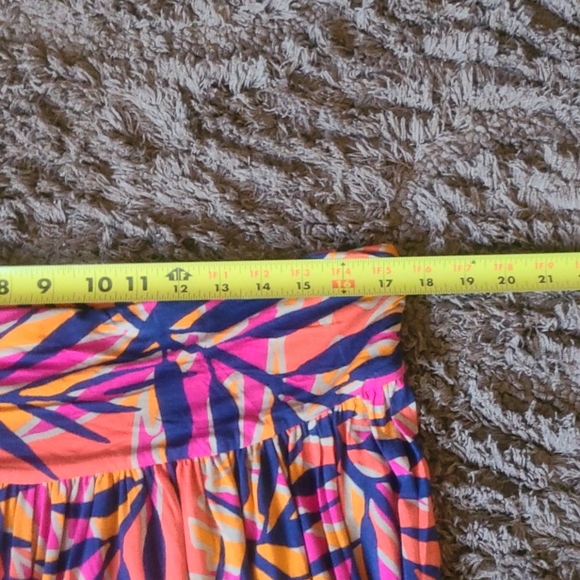 🔴 2/$10 LIKE NEW LB Colorful Leaf Print Pink Navy Coral Skirt Size 14/16 🍃 🍂 - Picture 8 of 9